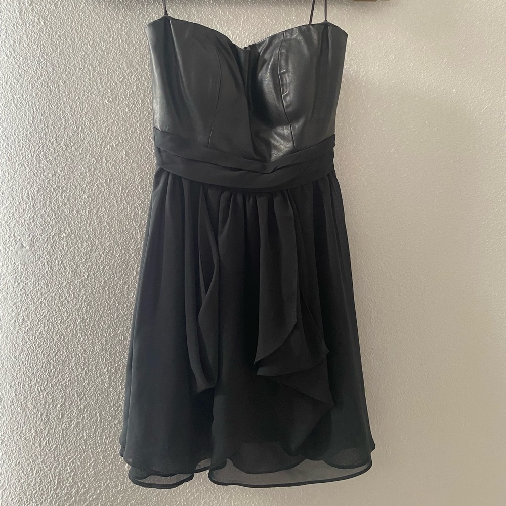 Strapless faux leather and chiffon dress. Guess size 2.